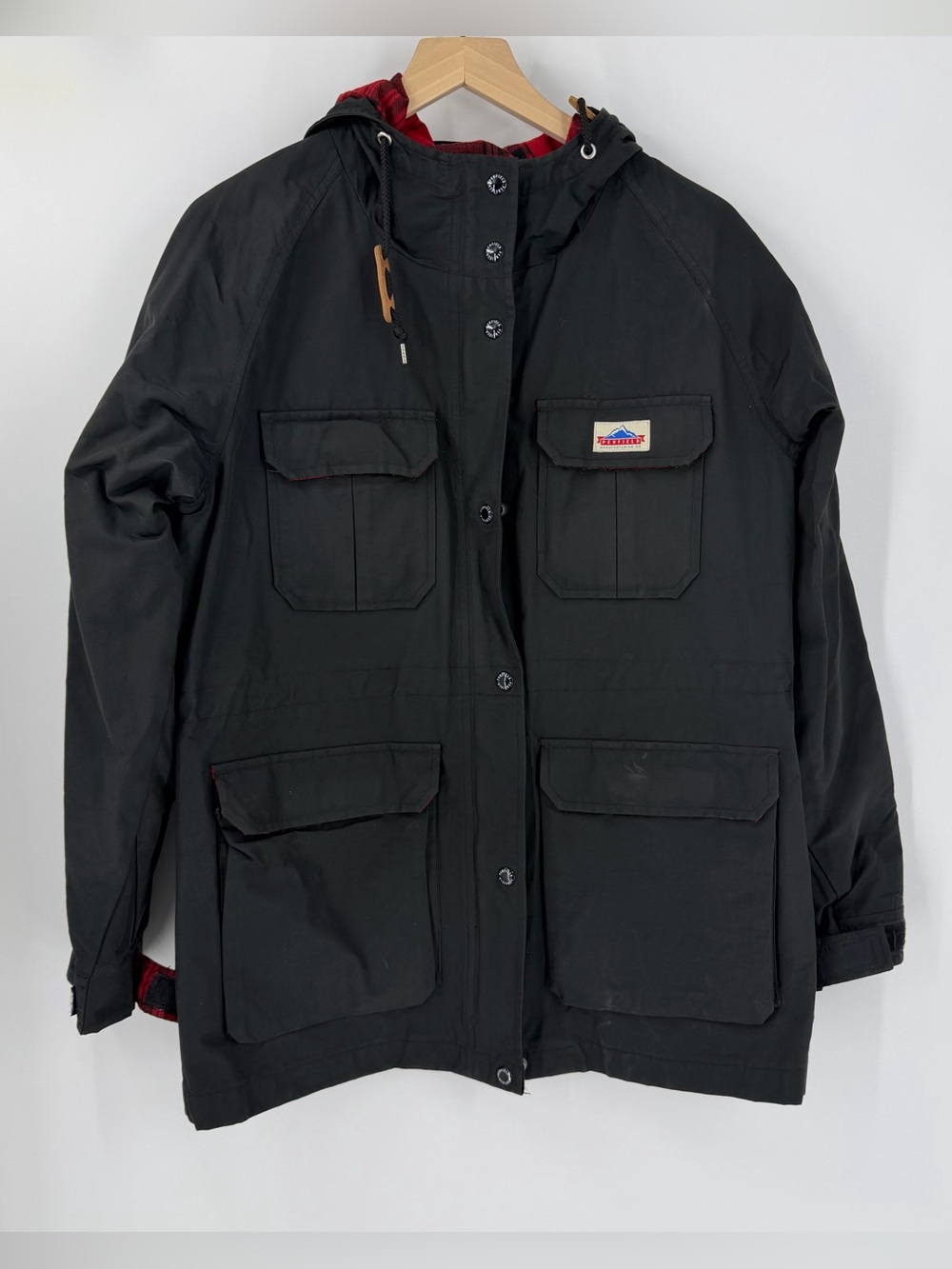 Penfield Kasson Black Utility Jacket Plaid Lining Outdoor Trail Hood Cargo